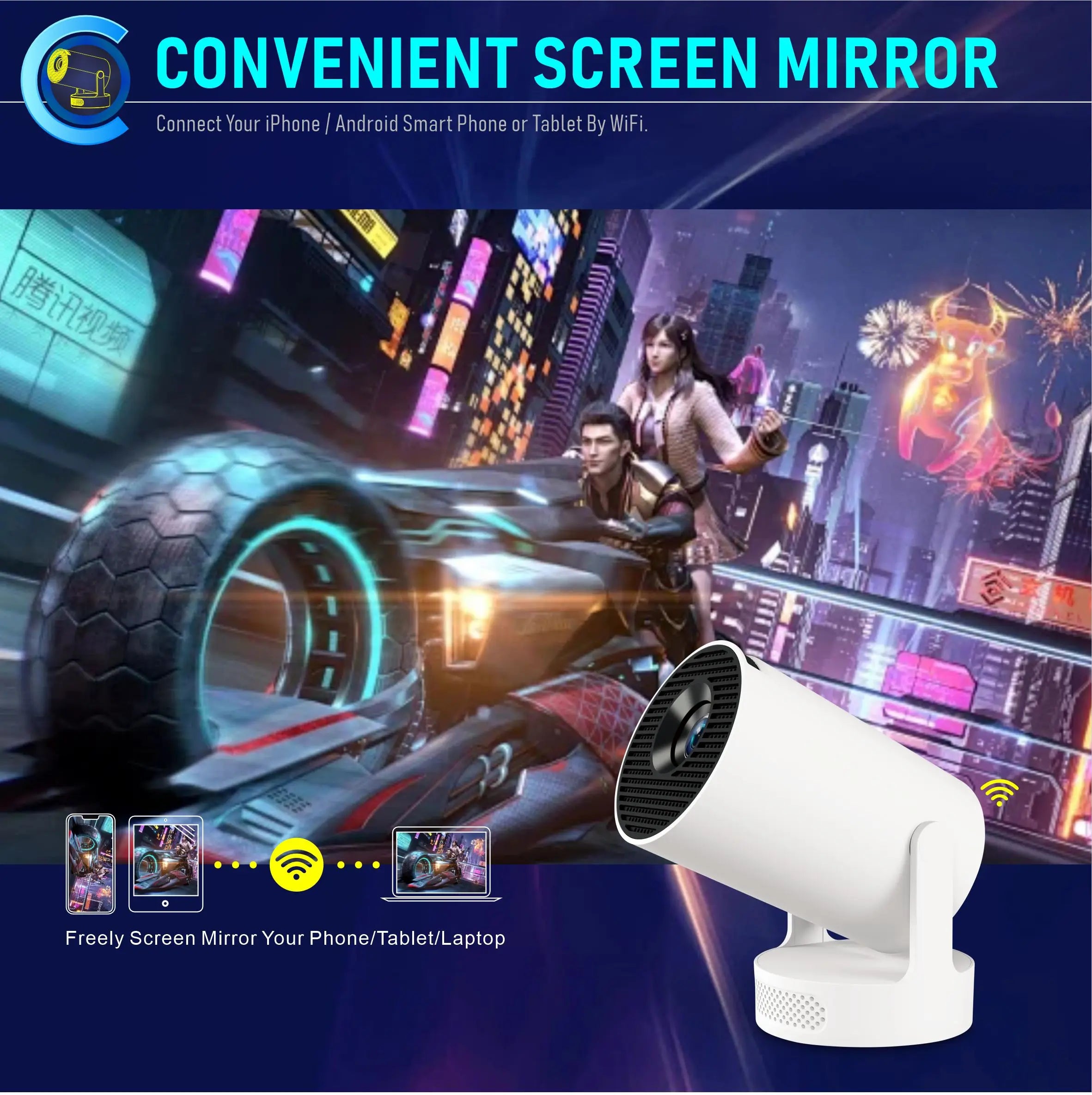Nuevo Proyector HY300 Ultra Portátil 4K con Altavoz, Cine en Casa, Proyector LCD, Películas al Aire Libre, Android 11, BT5.4, Proyector para Camping
