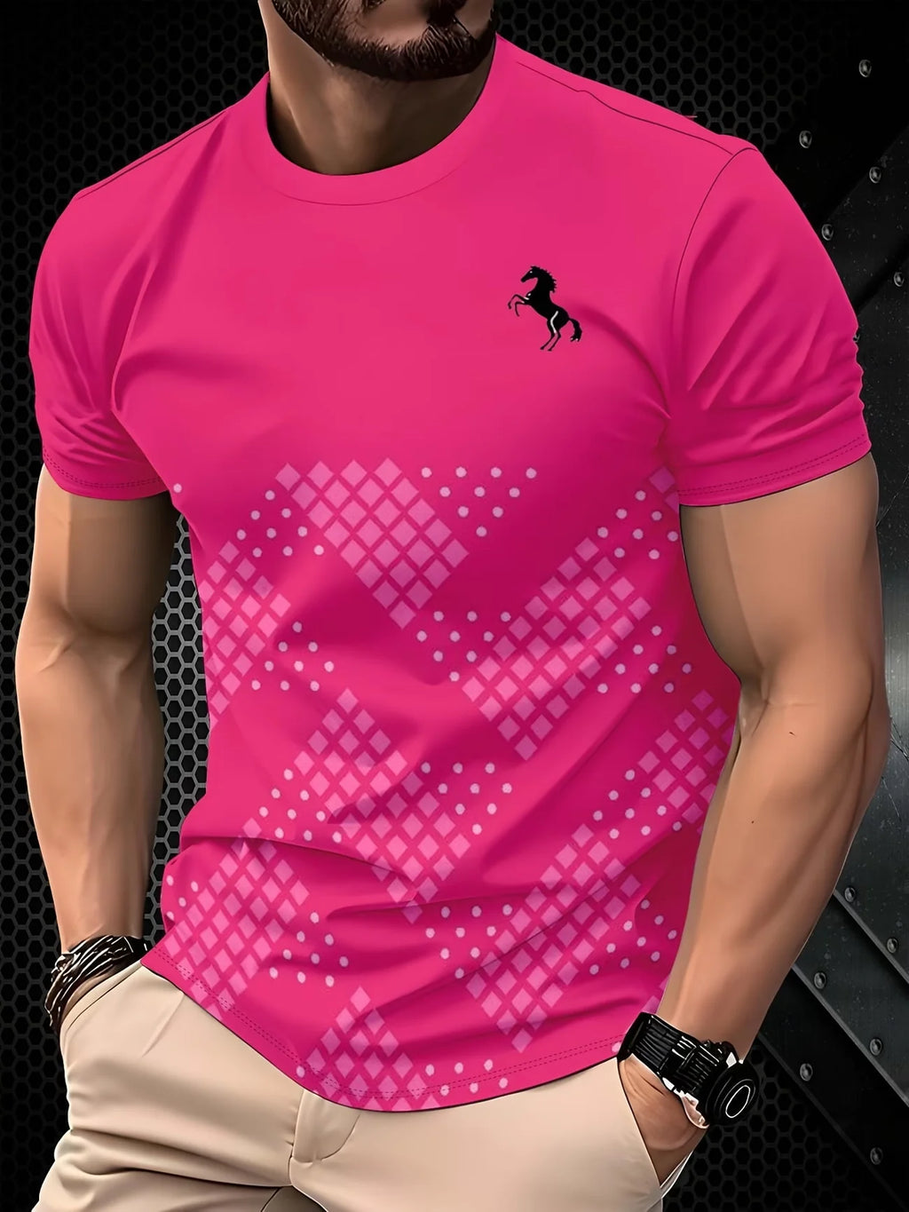 Camiseta 3D Degradado para Hombre, Estampado Ondas Turquesa y Dorado