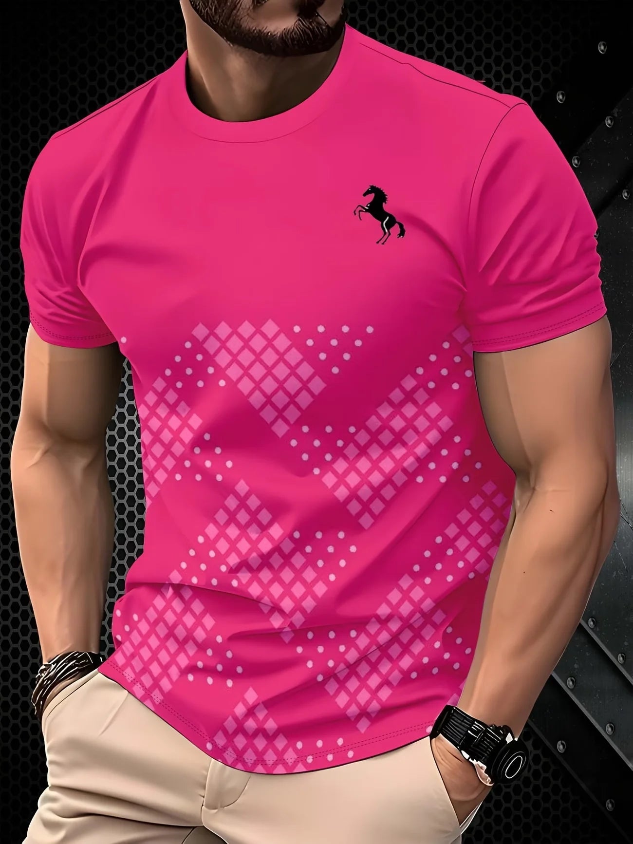 Camiseta 3D Degradado para Hombre, Estampado Ondas Turquesa y Dorado