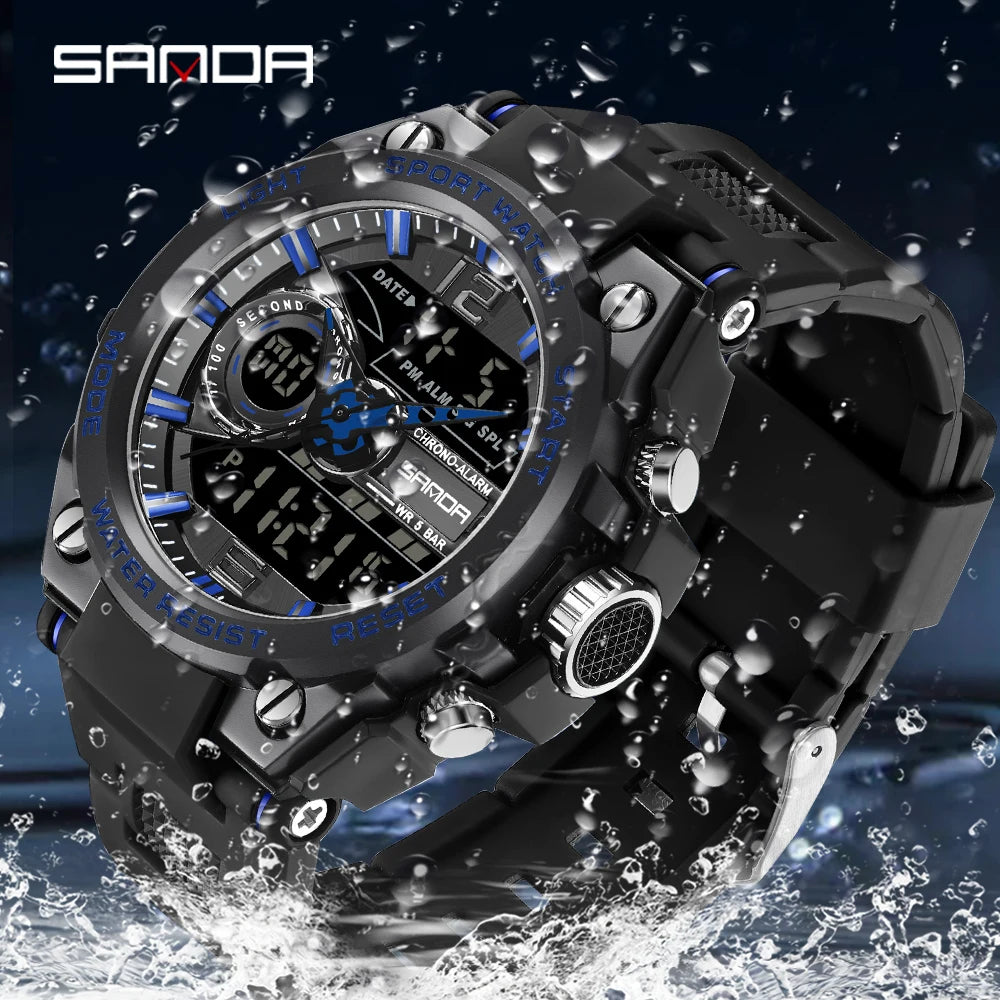 Reloj Deportivo Militar SANDA 6092 Pantalla Dual LED, Resistente al Agua