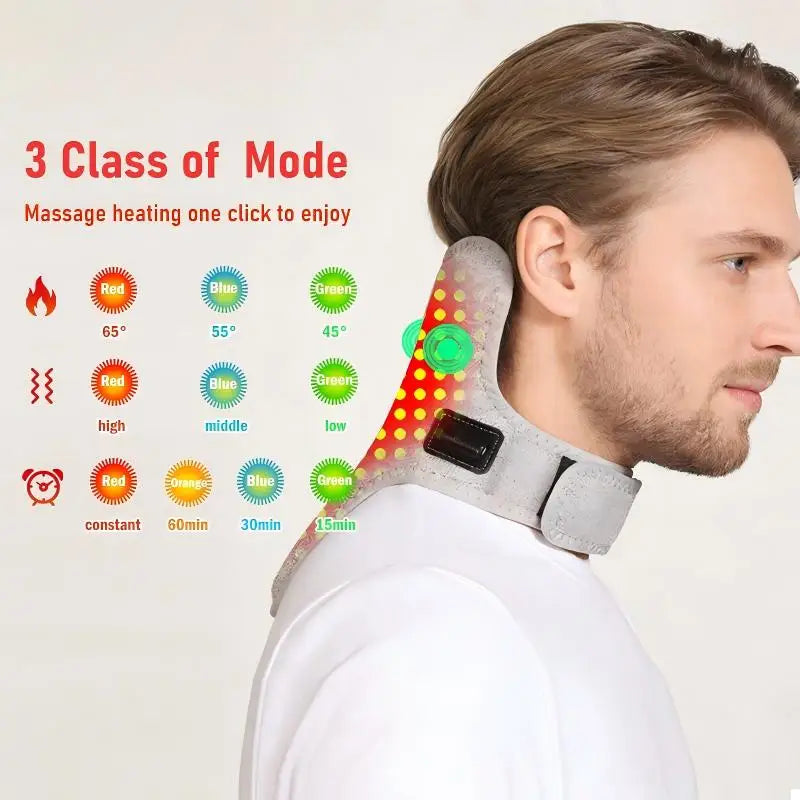 Luz roja calefacción eléctrica soporte para el cuello masajeador de vibración alivia el dolor de columna Cervical fatiga rigidez dragar meridianos