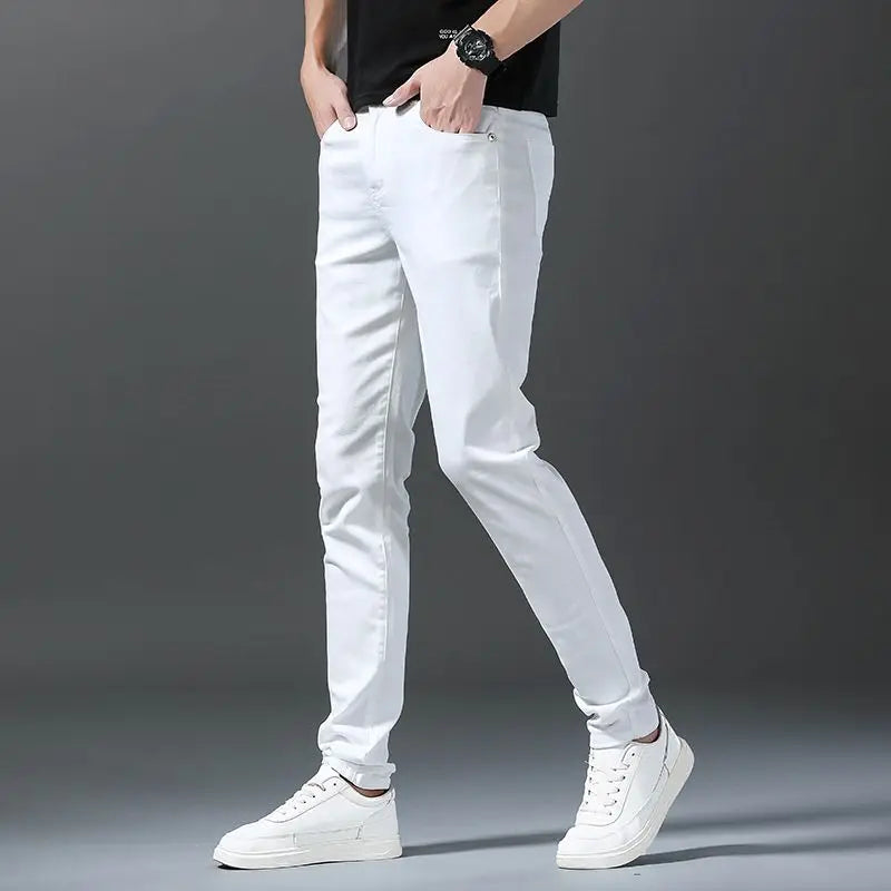 Pantalones Vaqueros Rectos con Cintura Elástica para Hombre, Blancos