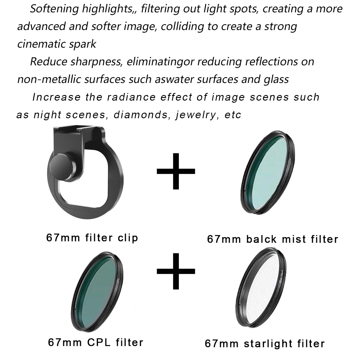 Kit Filtros de Fotografía 67mm con Clip para Smartphone