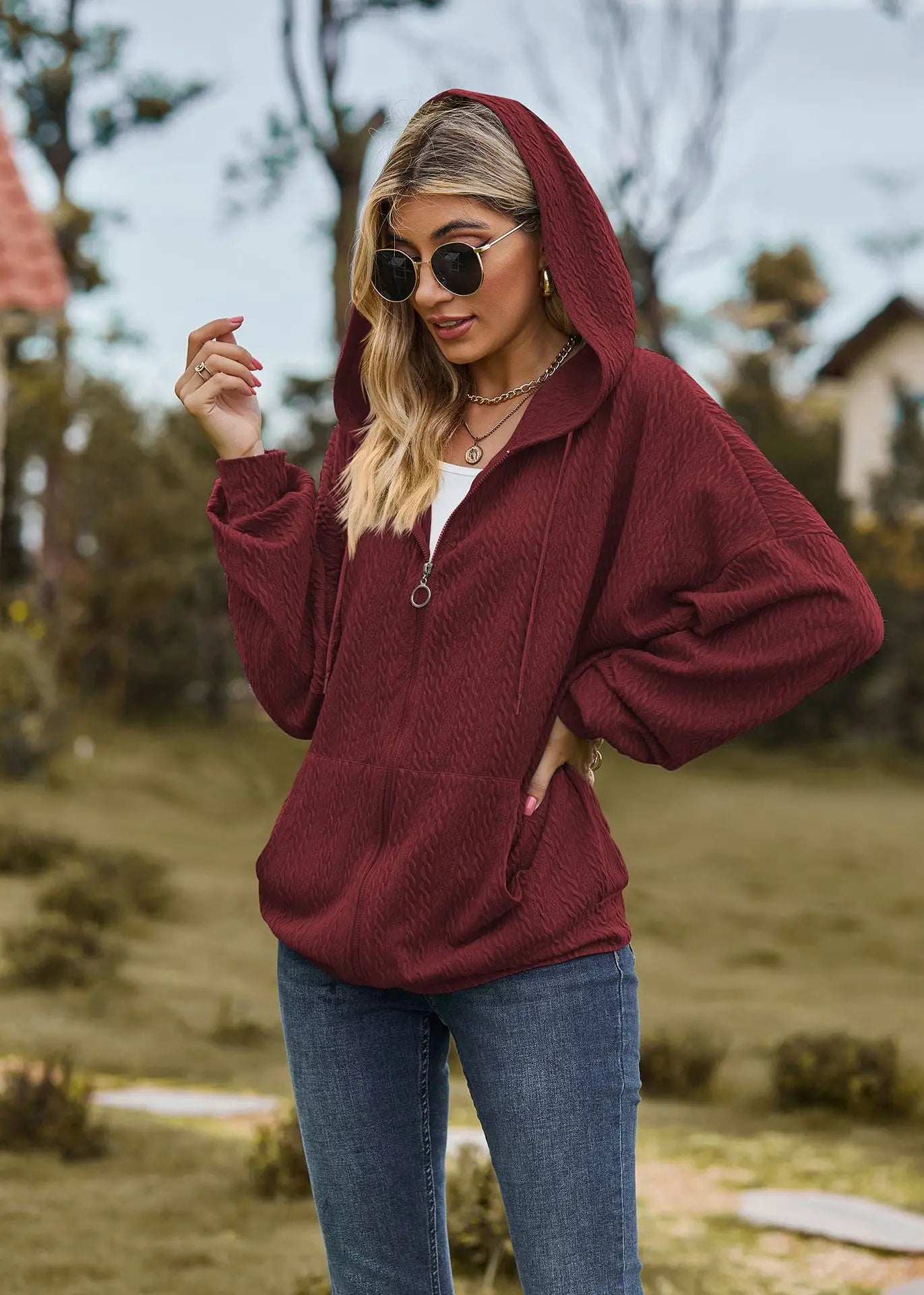 Sudadera con cremallera para mujer, abrigo informal de manga larga, ropa de calle de Color liso, holgado, Harajuku, otoño e invierno, 2024