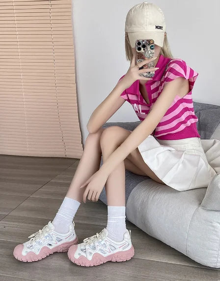 Zapatillas de Senderismo para Mujer |   Zapatos Casuales con Suela Gruesa |   Parte superior de malla transpirable, perfecta para la calle en primavera y aventuras al aire libre.