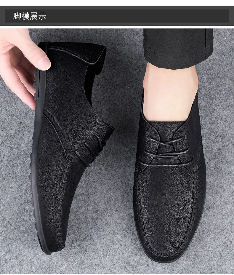 Zapatos de cuero para hombre, suelas blandas, zapatos de cuero informales de talla grande para las cuatro estaciones, zapatos de conducción versátiles para fiesta juvenil a la moda