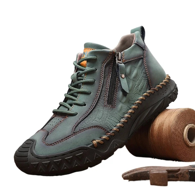 Botas altas de cuero genuino para hombre con cremallera y suela antideslizante