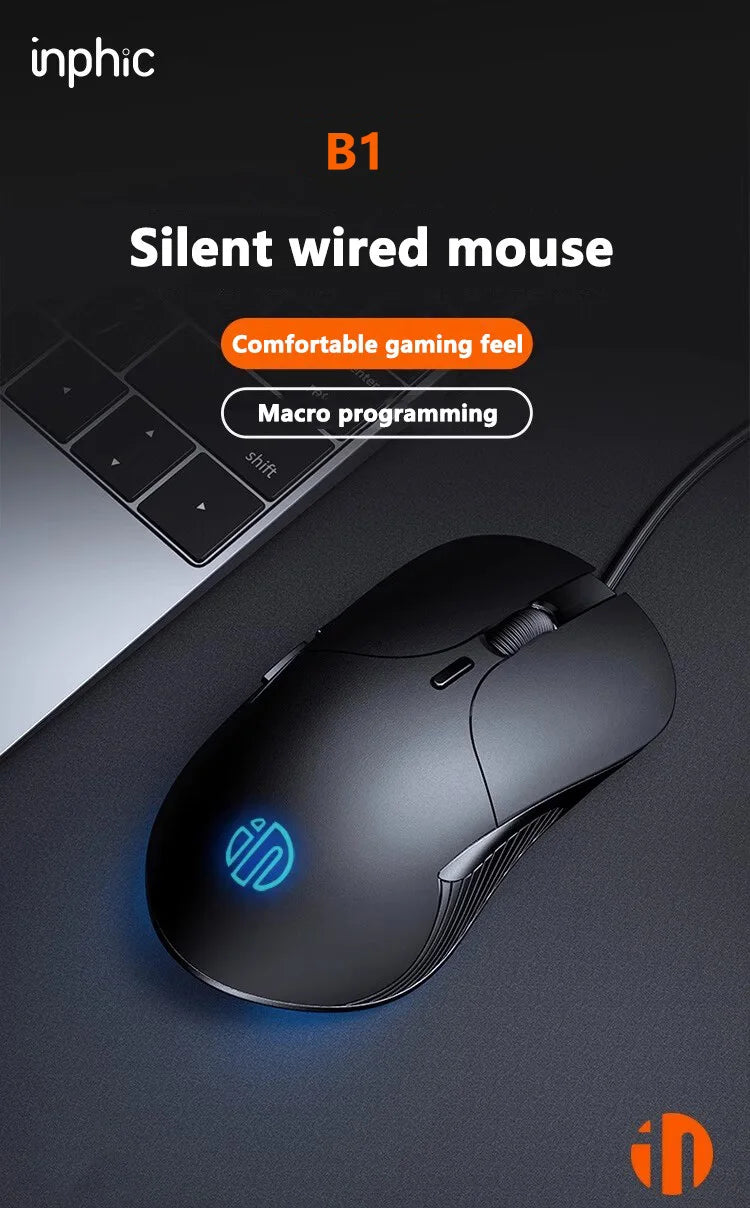 INPHIC-ratón con cable USB B2, Mouse silencioso para juegos de oficina, PC y portátiles