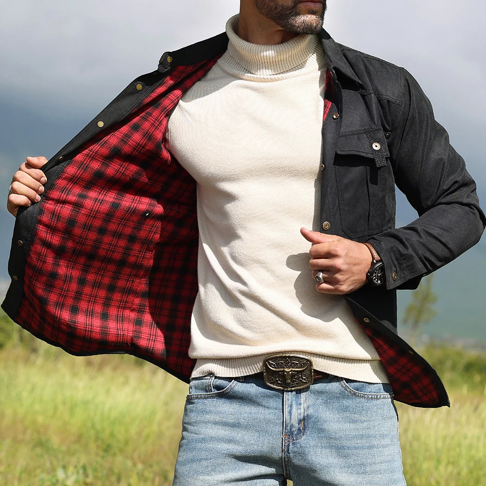 Chaquetas para hombre, camisa forrada de franela de primavera, abrigo, sudadera informal con botones a presión, estilo vaquero occidental, Top de alta calidad, talla estadounidense