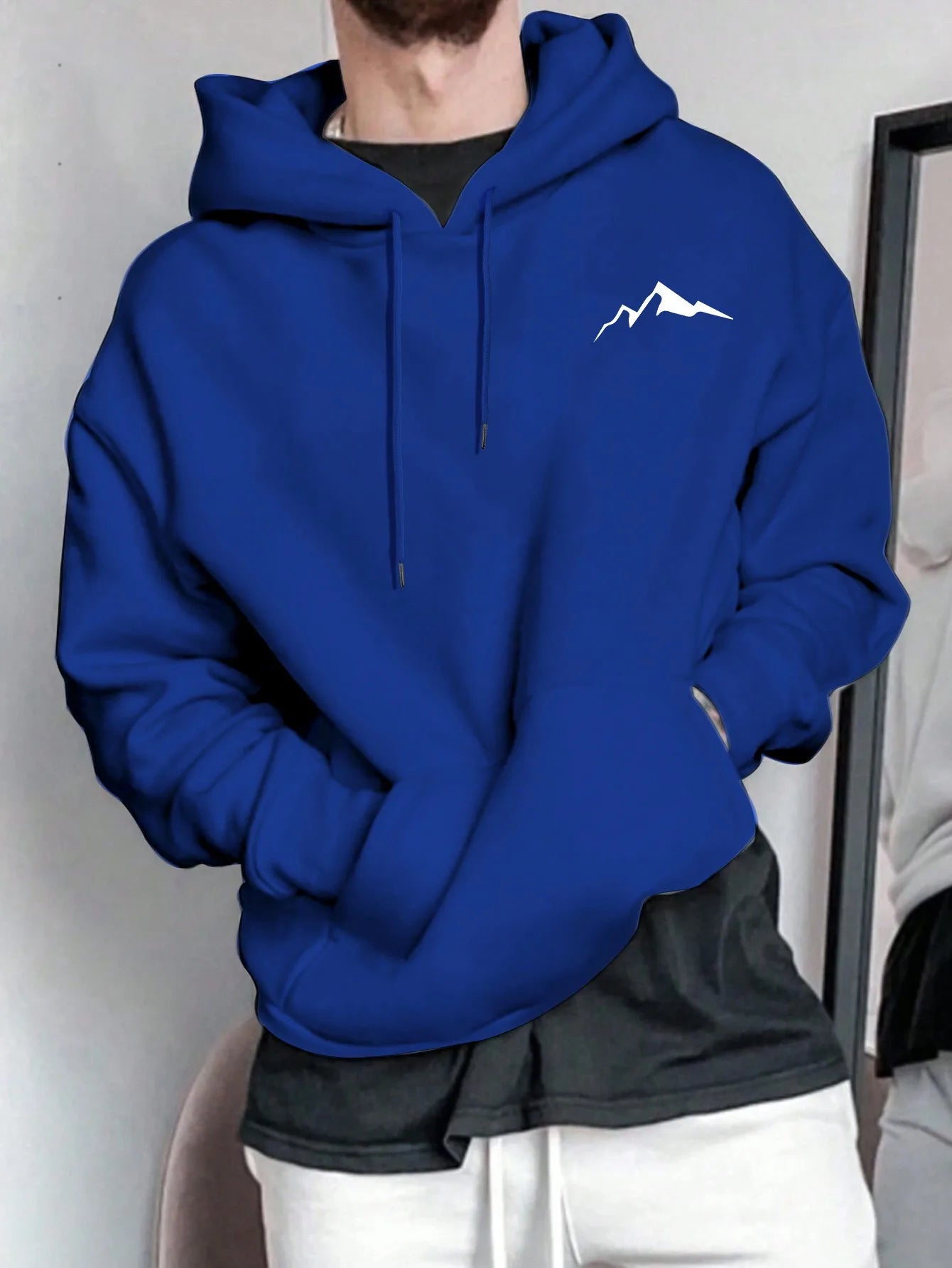 Sudadera con capucha de manga larga con estampado gráfico de montaña, informal, holgada, para hombre, de otoño e invierno, cálida.