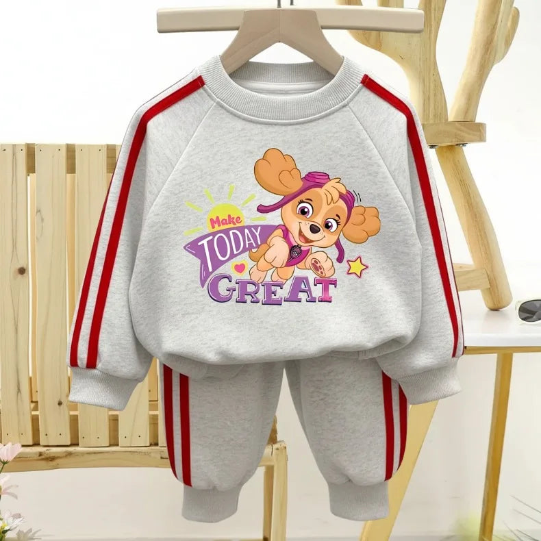 Chándal informal con estampado de Paw Patrol para niña, sudaderas con capucha y pantalones largos con cuello redondo, conjunto de pantalones a rayas laterales de dos piezas para niño 2026