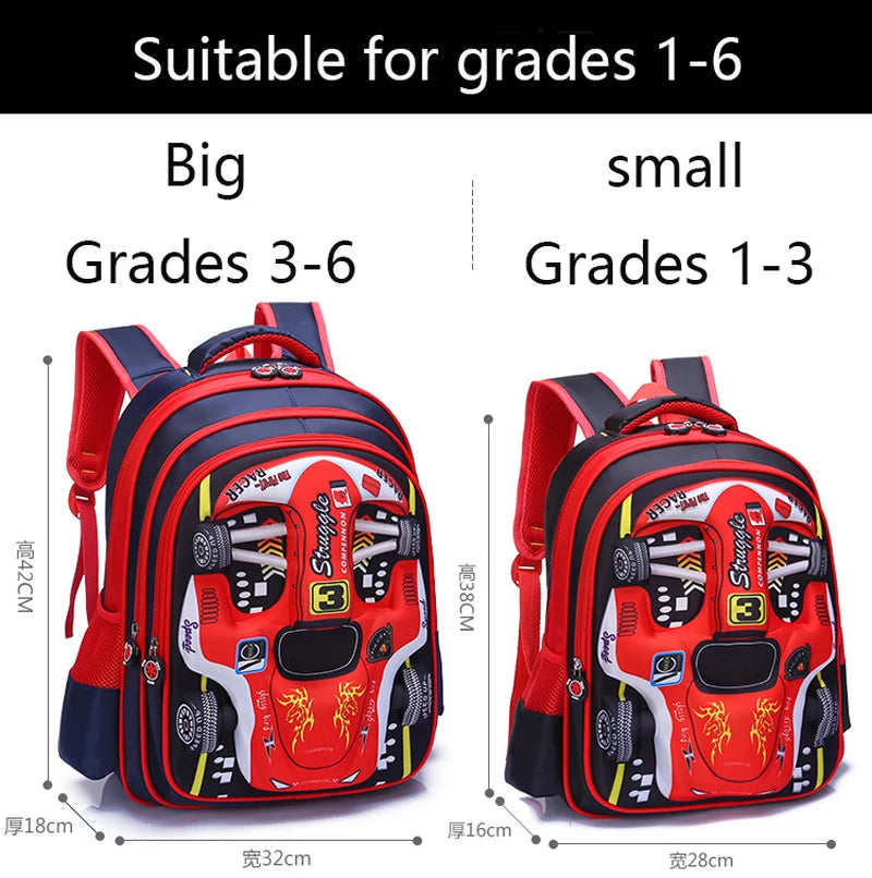 Mochila ligera impermeable para coche 3D, mochila preescolar para niños pequeños, mochila escolar para niños y niñas, primaria, roja y azul