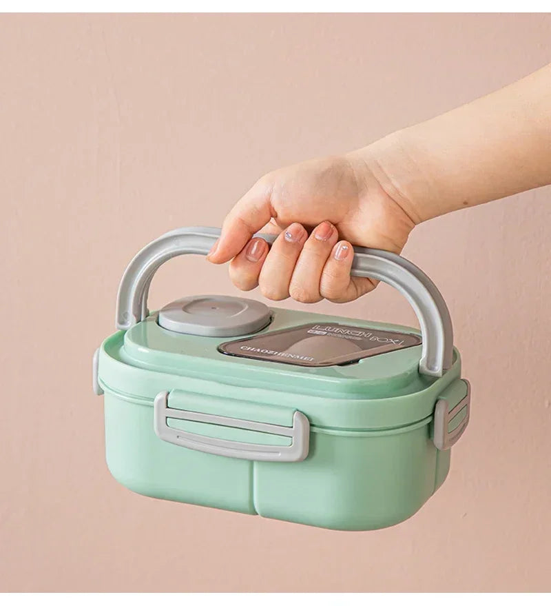 Fiambrera portátil con compartimento, caja con asa de transporte Bento de paja de trigo, contenedores de vajilla reutilizables, contenedores de comida para aperitivos y comida