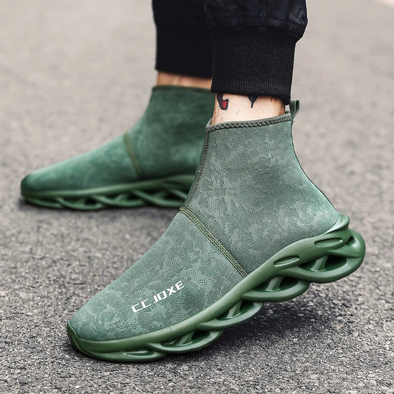 Zapatos informales transpirables para hombre, zapatos tobilleros antideslizantes a la moda para caminar al aire libre, zapatillas de deporte para hombre, zapatillas sin cordones con aumento de altura