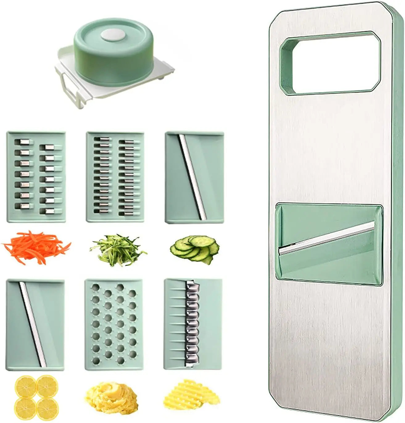 LMETJMA 6 en 1 rebanador de verduras mandolina rebanador de verduras con 6 cuchillas intercambiables rebanador de verduras triturador de juliana JT105
