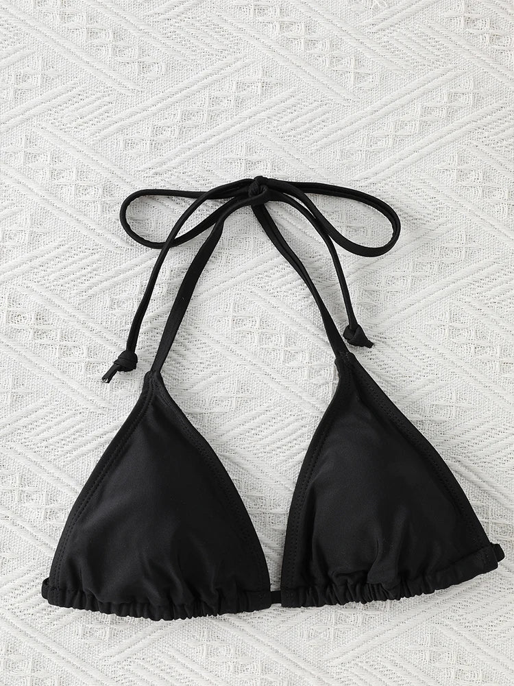 2024 traje de baño Sexy de moda para mujer, conjunto de Bikinis, traje de baño triangular, ropa de playa con cordón, trajes de baño de una pieza, bikini brasileño
