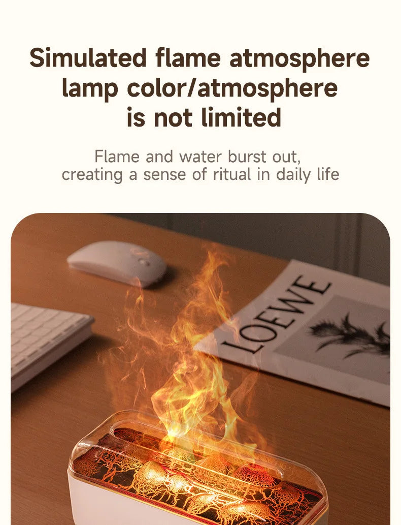 Difusor de Aroma de Aceite Esencial con Diseño de Lava Volcánica de 300 ml, Pequeño Difusor de Fragancia para el Hogar con USB, Humidificador con Efecto de Llama