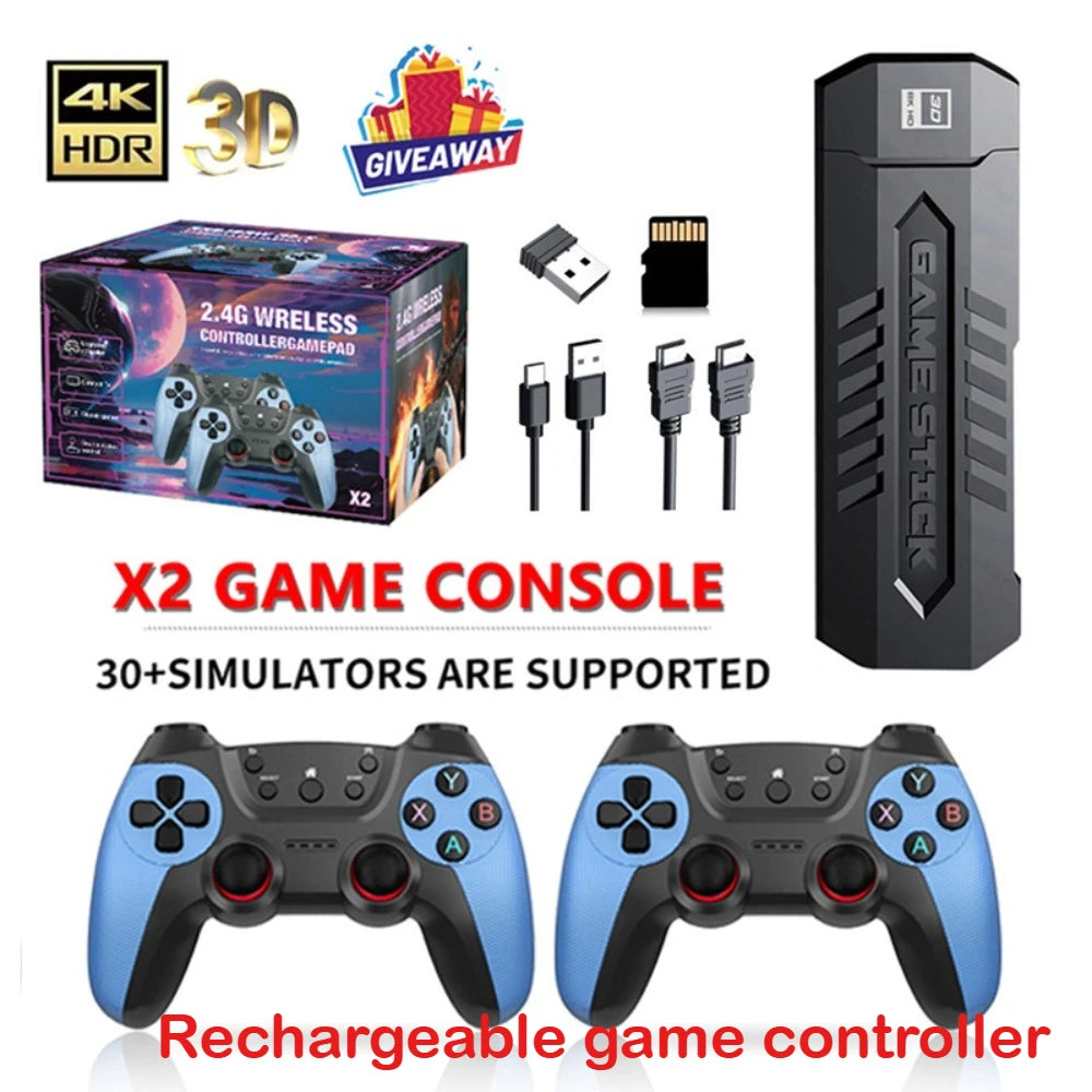 Consola de Videojuegos Retro X2 4K con Más de 40000 Juegos, Más de 30 Emuladores, Salida HD, 2 Controles Inalámbricos, Plug and Play, TV/Computadora