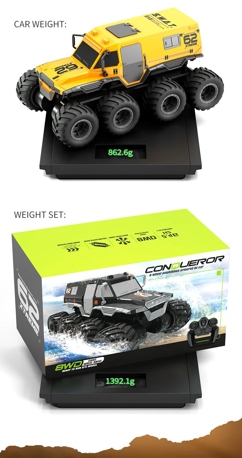    JJRC Q137 8x8 2,4G coche de Control remoto 8wd vehículo acrobático anfibio todoterreno camión de carreras de velocidad de 8 ruedas juguete sobre orugas impermeable
