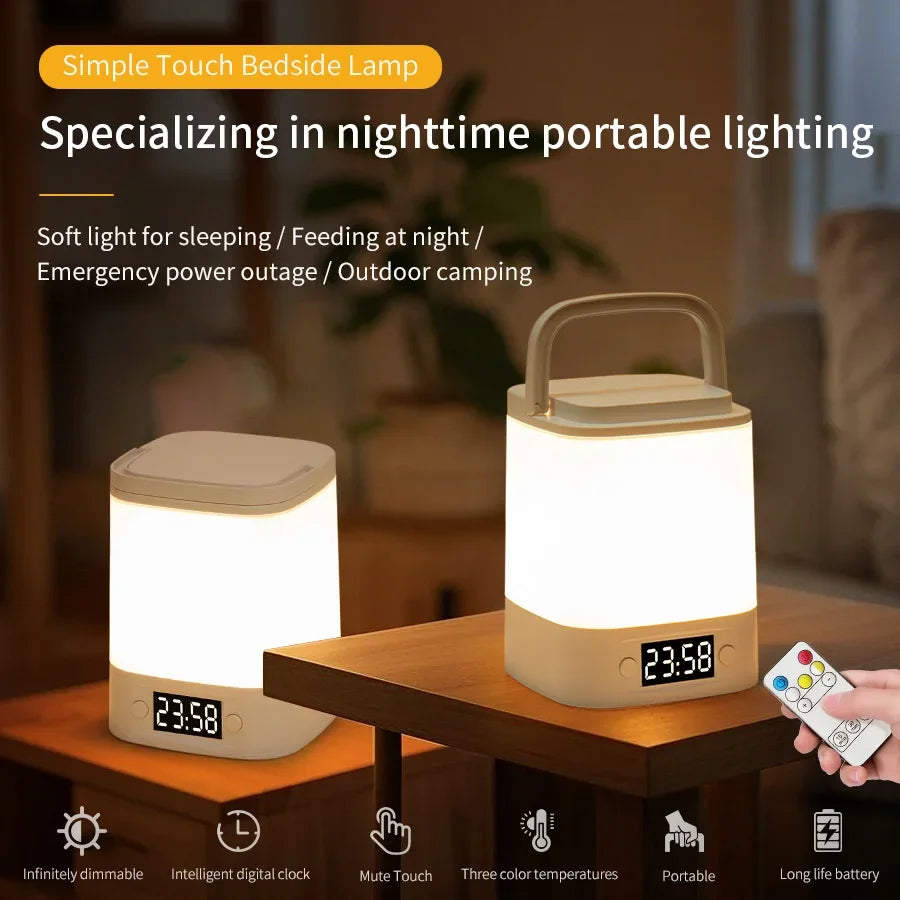 Lámpara de Mesa LED 3 Colores con Reloj y Luz Nocturna