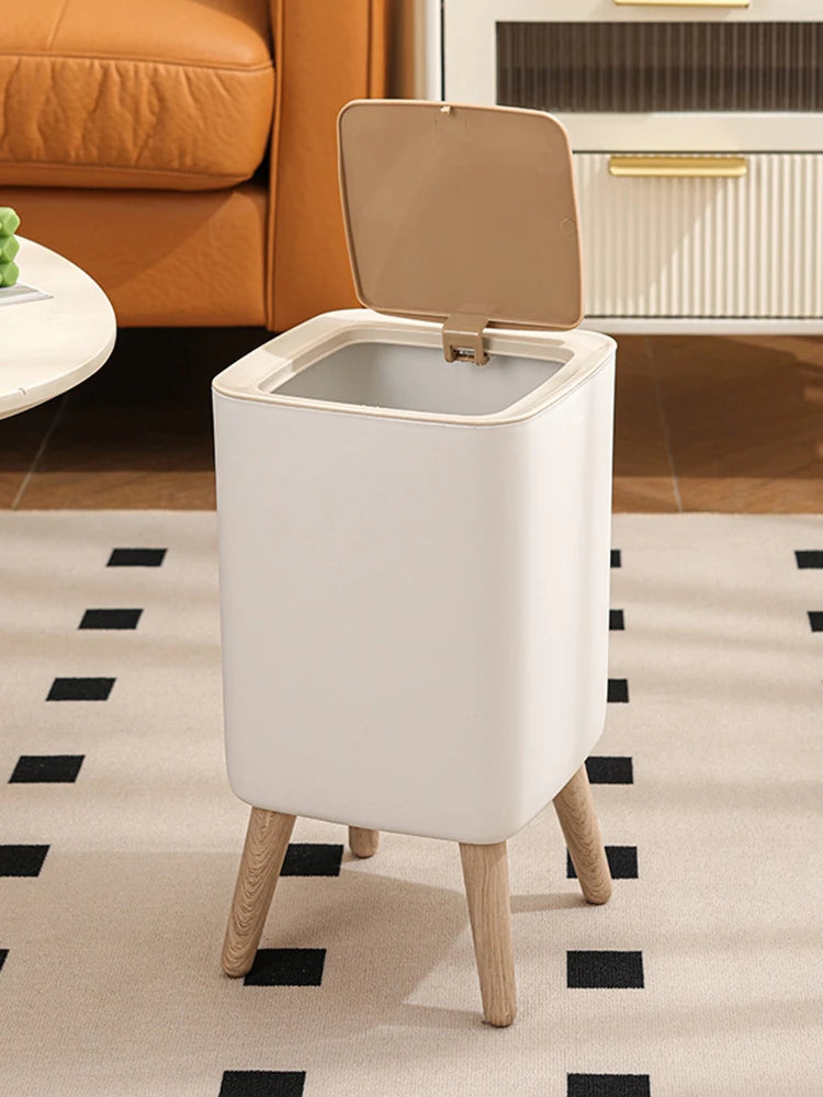 Cubo de basura tipo presión con imitación de madera para dormitorio, baño y sala