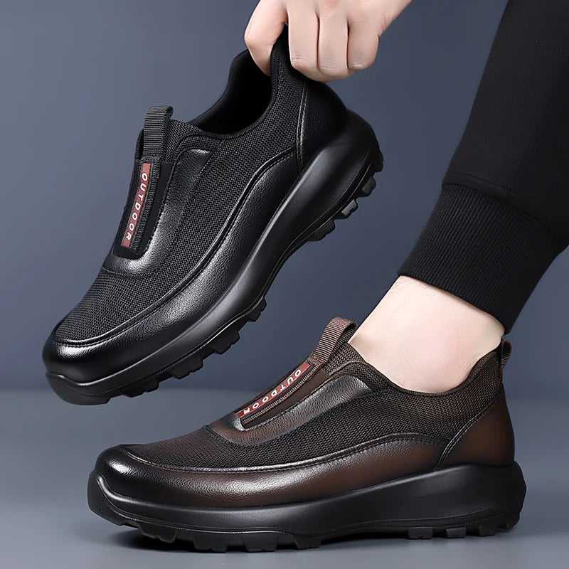 Mocasines casuales de cuero para hombre con suela gruesa antideslizante