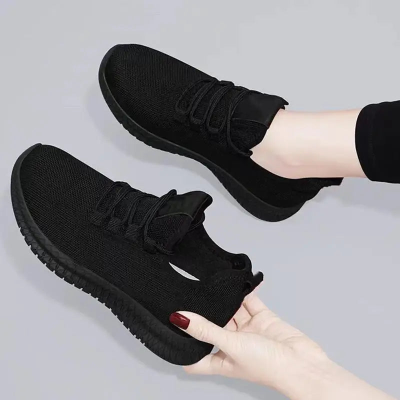 Zapatos informales con plataforma antideslizante transpirable para mujer, zapatillas coreanas para correr, zapatillas negras, otoño 2024