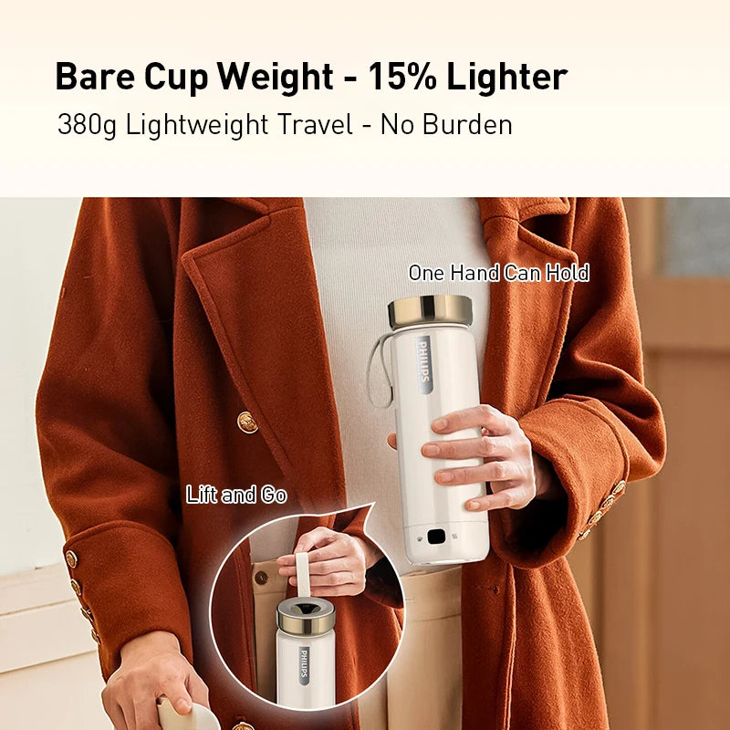 Taza Calefactora Eléctrica Portátil 400ml con 5 Niveles de Temperatura