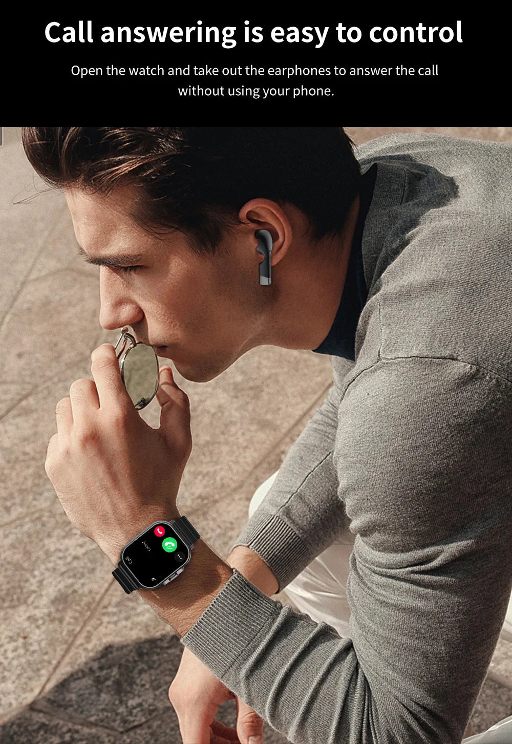 TWS auriculares Smartwatch 2,01 "auriculares 2 en 1 reloj inteligente BT llamada diente azul auriculares relojes ritmo cardíaco deporte Fitness pulsera