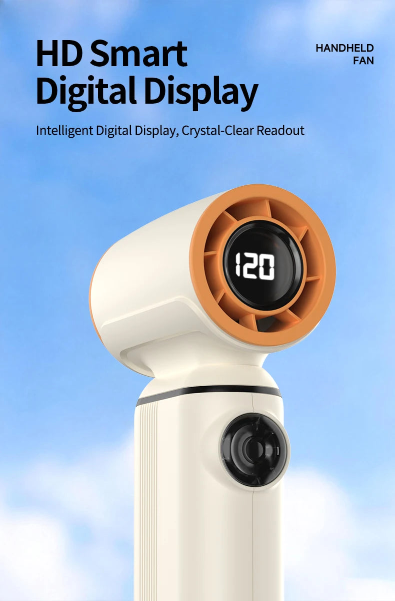 Mini Ventilador de Mano con Pantalla Digital Inteligente, Recargable por USB, Portátil, Batería de Larga Duración, Silencioso y con Viento Potente