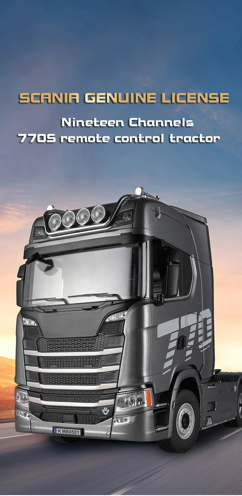 HUINA 1501 770S 1502 1/18 RC Tractor 2,4G 19CH RC camión remolque de ingeniería con luces y sistema de sonido RC coche modelo juguete para regalo