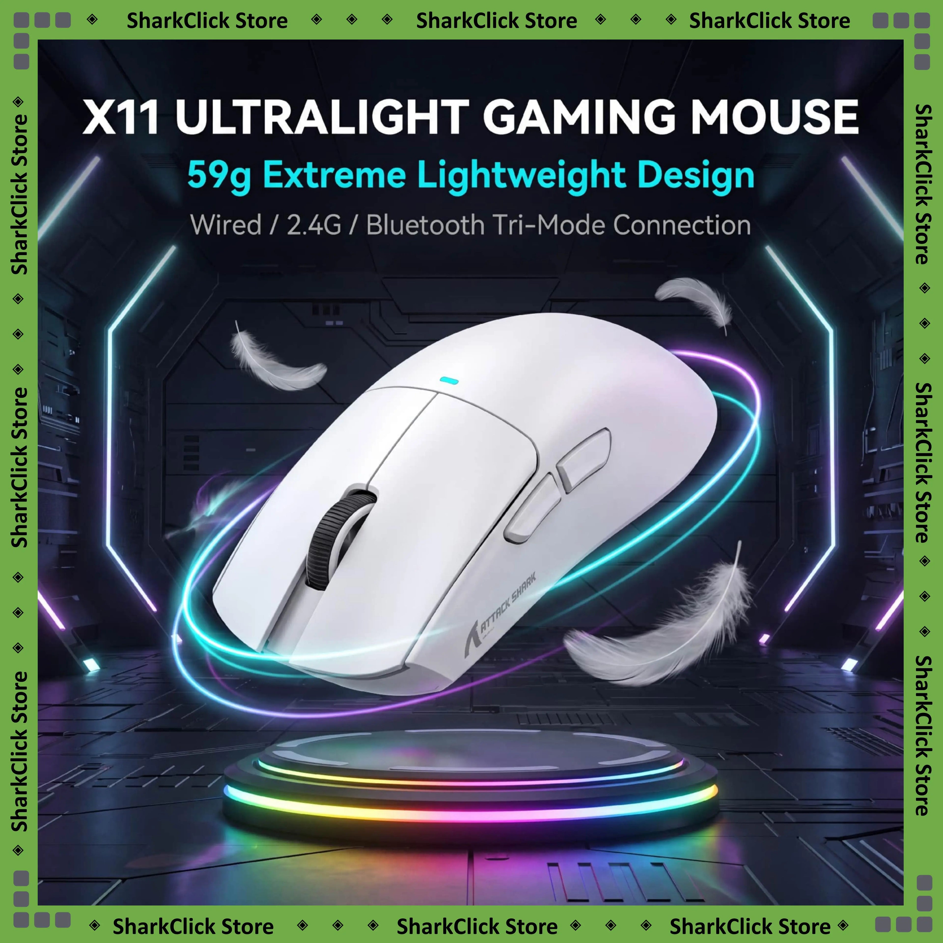 Ratón inalámbrico Attack Shark X11, ratón multimodo Bluetooth/2,4G/con cable, ratón para juegos con base de carga magnética RGB PAW3311