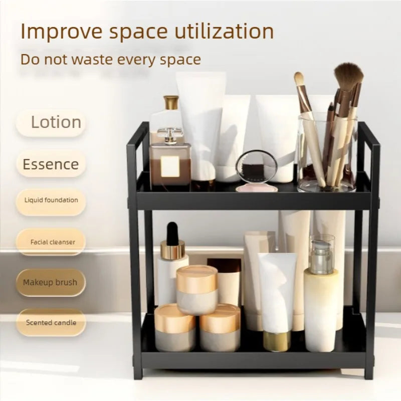 Organizador de maquillaje de doble nivel para tocador y baño