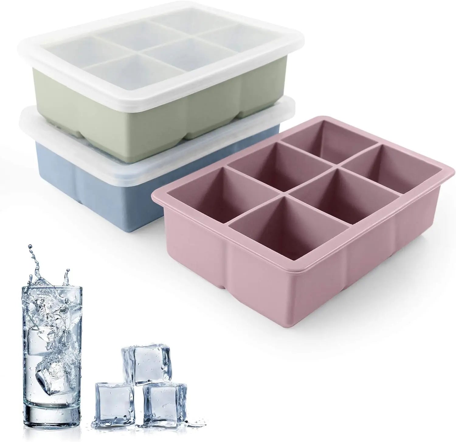 Molde grande para bandeja de cubitos de hielo de silicona, sin BPA, molde para cubitos de hielo de calidad alimentaria, Flexible, 6 agujeros de fácil liberación, hielo de fusión lenta para whisky
