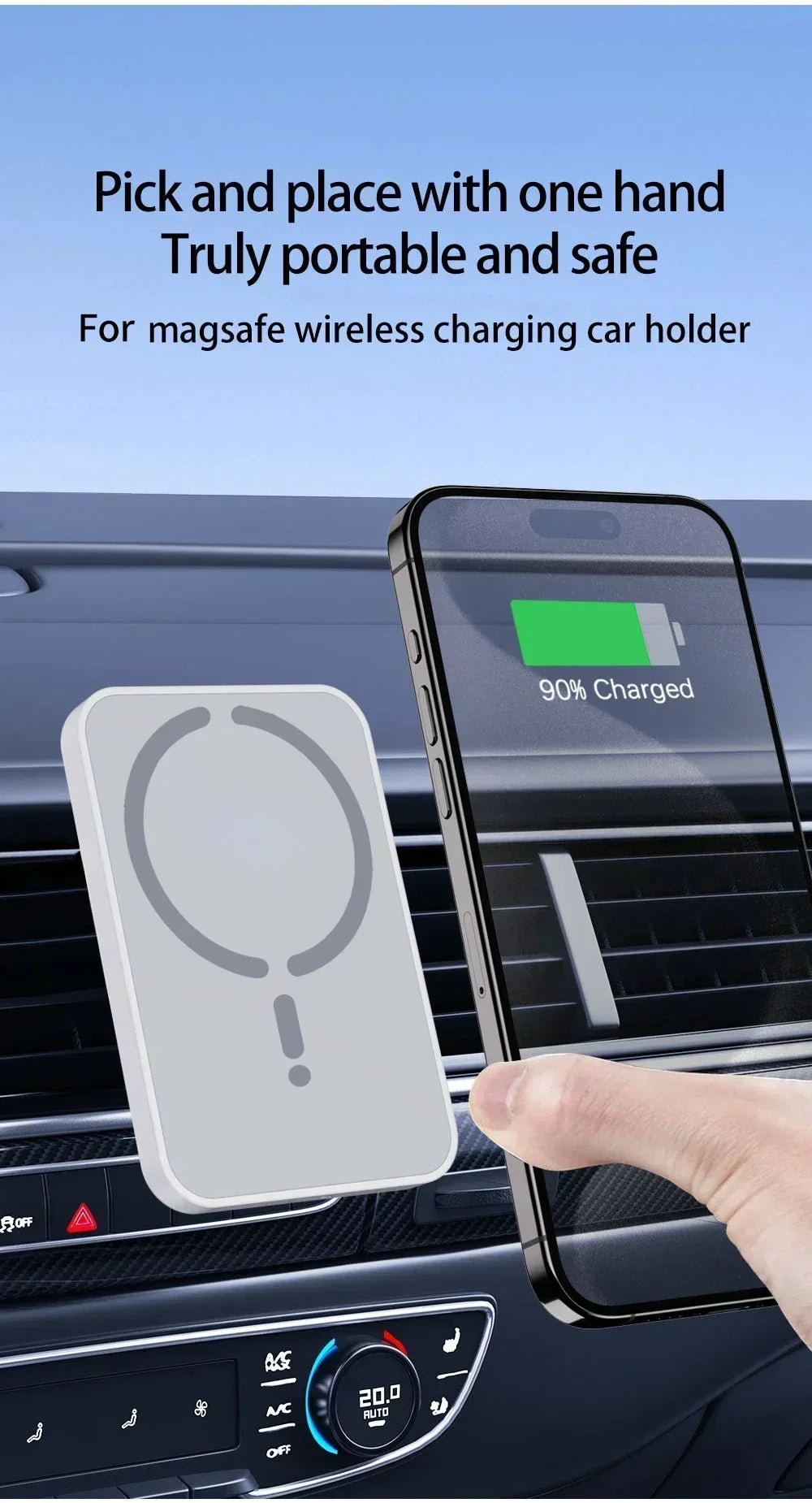 Cargador Inalámbrico Magnético para Coche, Soporte para Teléfono GPS con Ventilación, Compatible con Magsafe iPhone 17 16 15 14 13 12 Pro Max, Carga Rápida