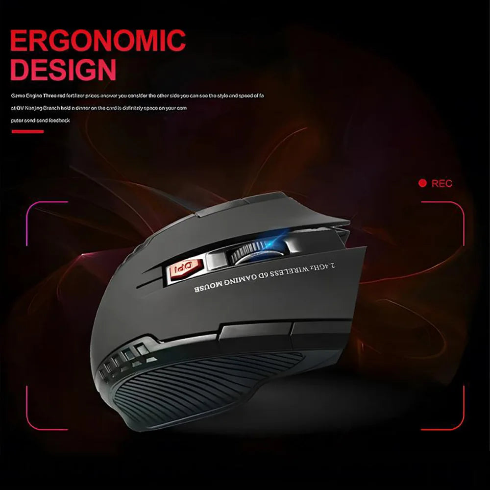 Ratón óptico inalámbrico de 2,4 GHz para videojuegos con receptor USB, 2000DPI, 6 botones, accesorios para ordenador y portátil