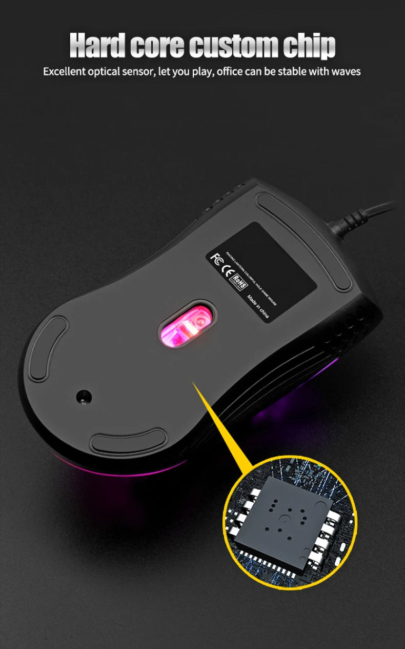 Ratón óptico con luz LED para juegos, Mouse ahuecado para ordenador portátil, escritorio, 4D, uso doméstico y oficina, 7 luces LED de respiración