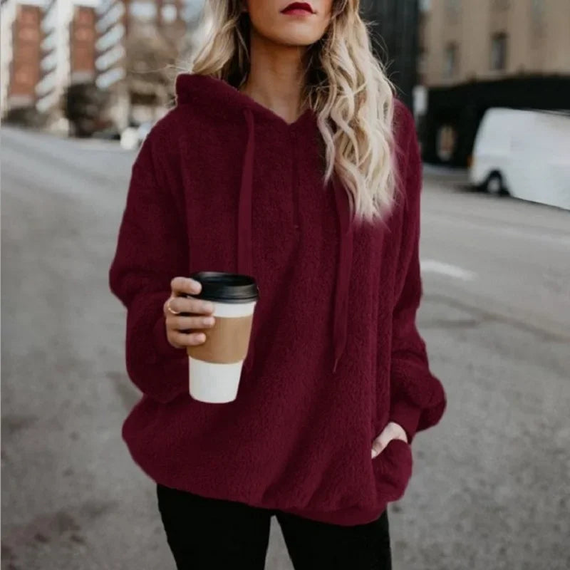 Suéter con capucha de manga larga para mujer, abrigo monocromático, tendencia de moda