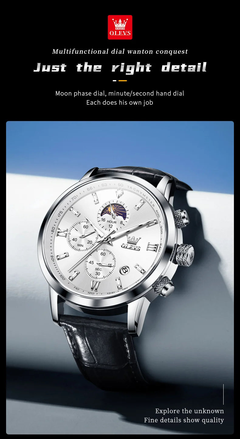 Reloj OLEVS Cronógrafo Fase Lunar de Cuarzo para Hombre