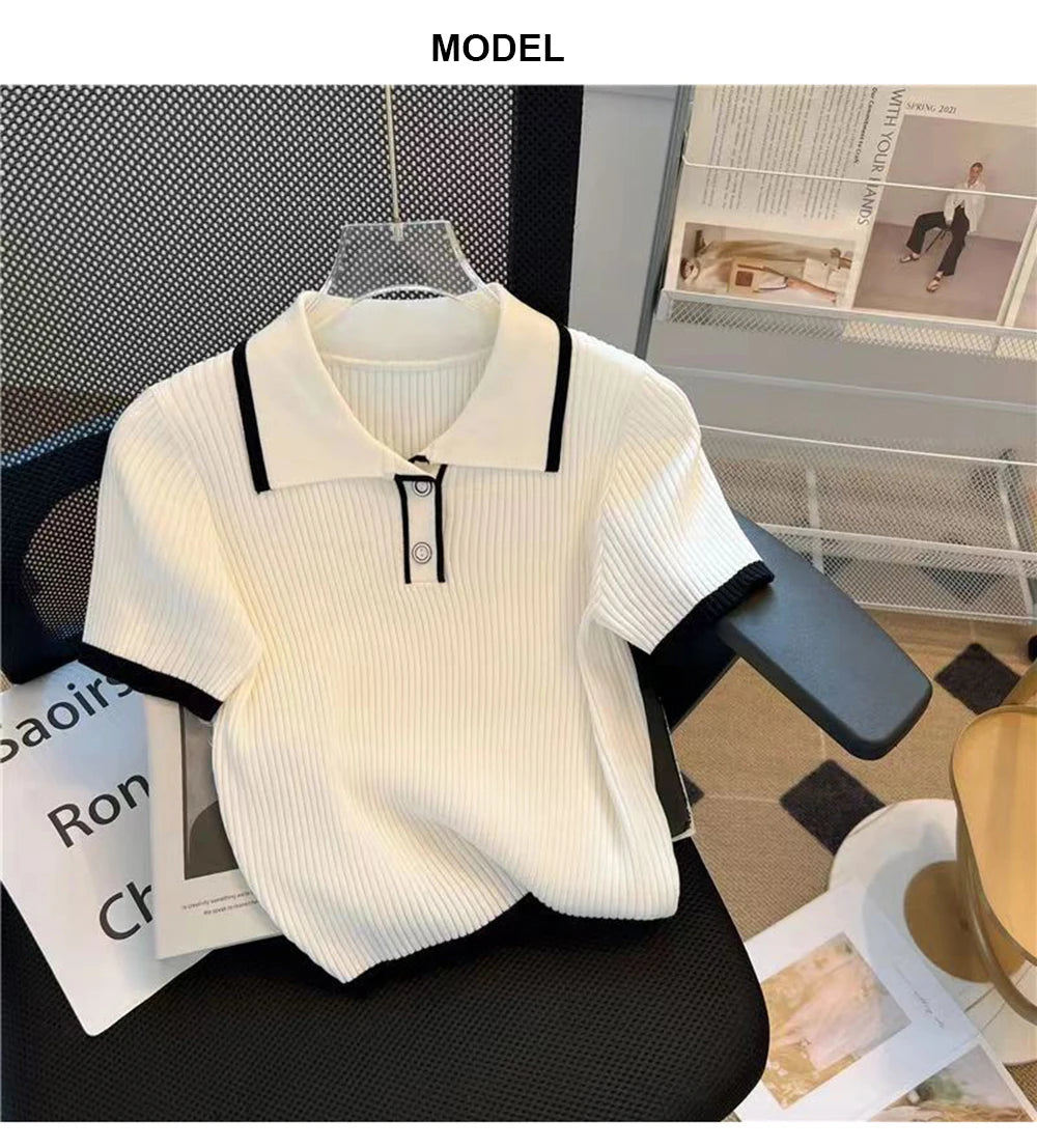 Camiseta de Punto Seda Helada para Mujer, Manga Corta