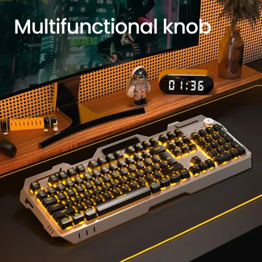 Teclado para juegos con cable GX80Machinery, retroiluminación LED de 104 teclas, membrana silenciosa, panel de metal, recargable (USB), para PC/portátil