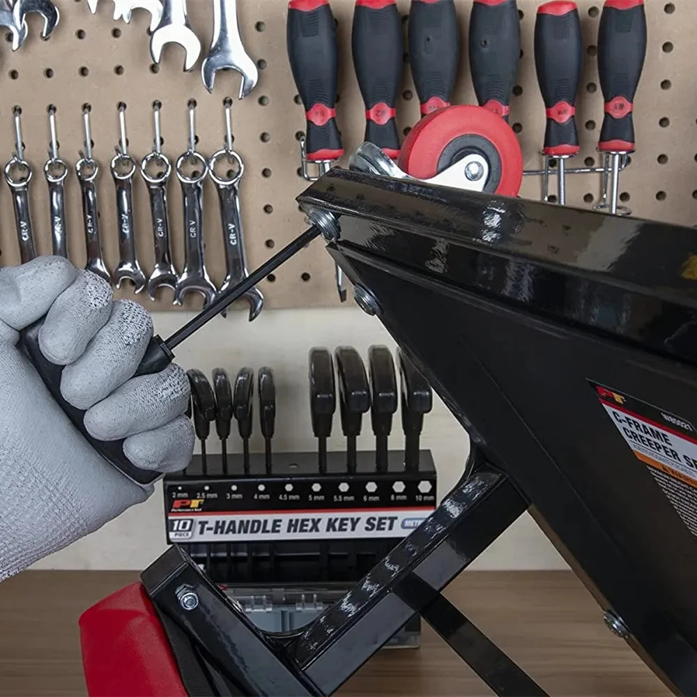 Juego de 10 llaves Allen con mango en T métricas, SAE o Torx con soporte