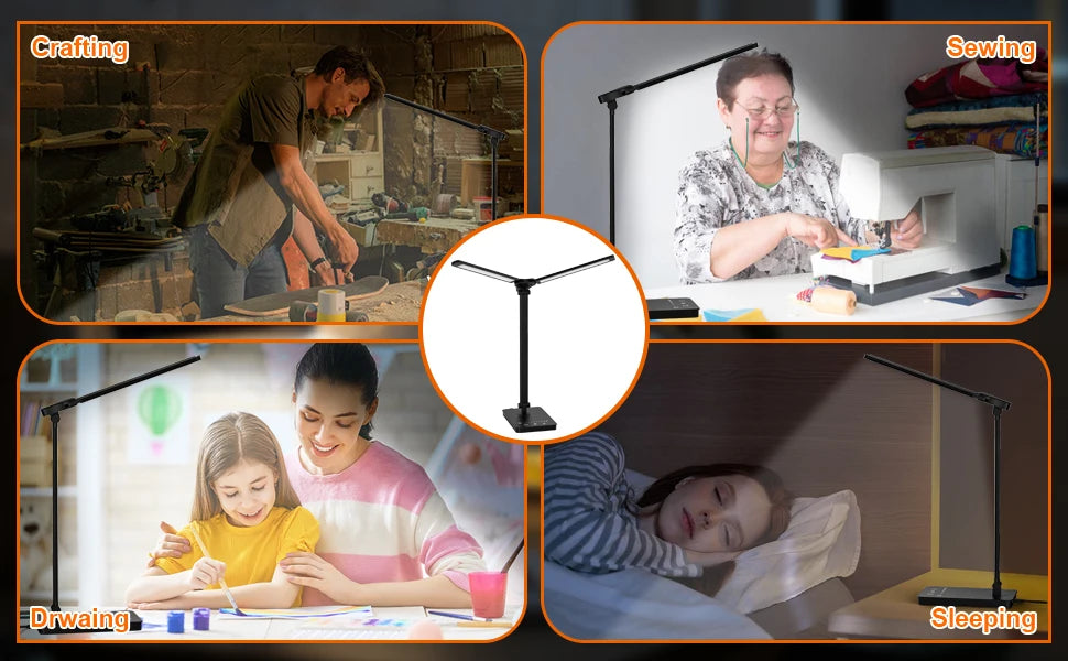Lámpara de Escritorio LED Doble Cabezal 5 Modos
