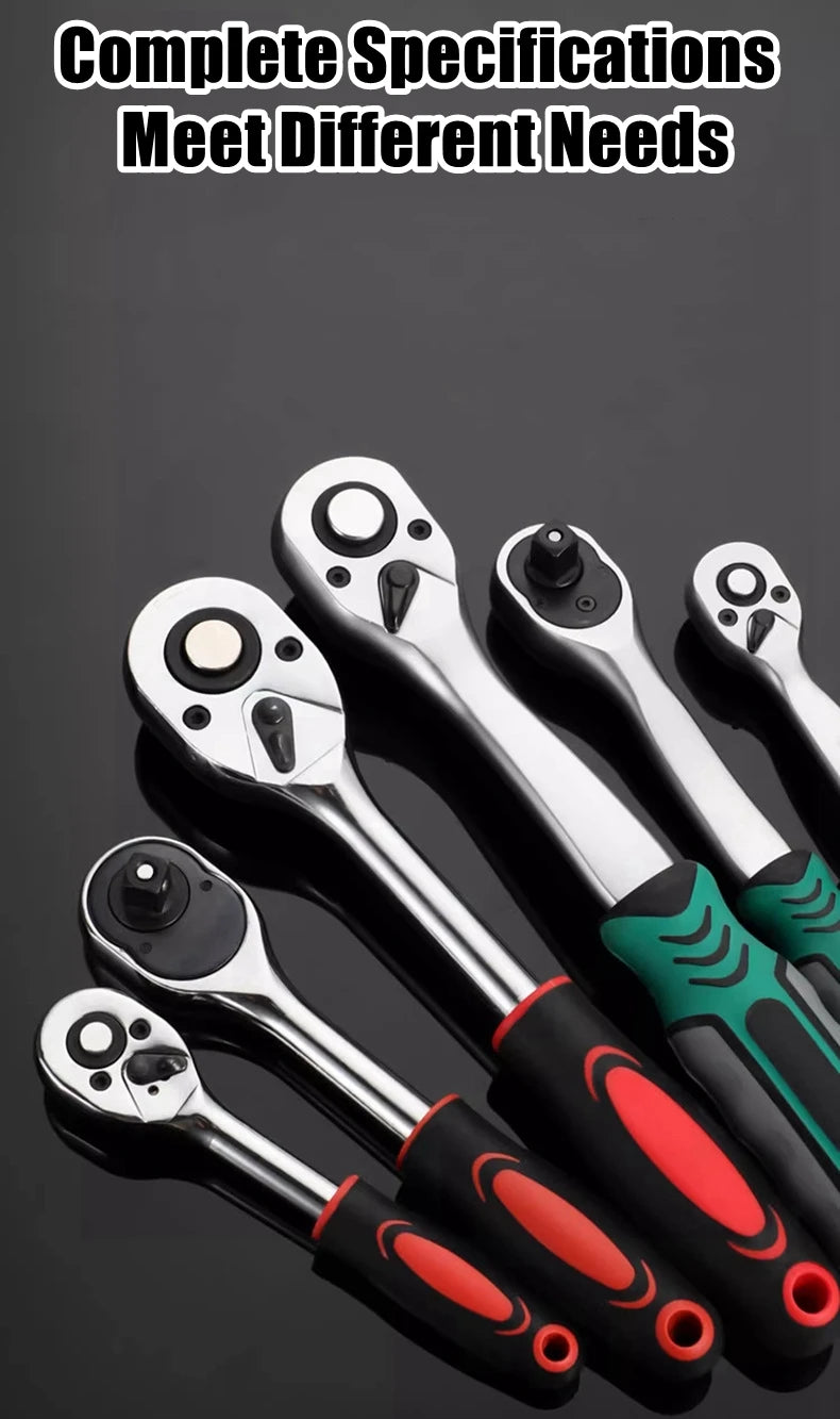 Llave de trinquete rápida de 24/72 dientes, 1/2 1/4 3/8, 3 tamaños, llaves voladoras, llave de tubo bidireccional, herramientas de reparación para vehículo y bicicleta