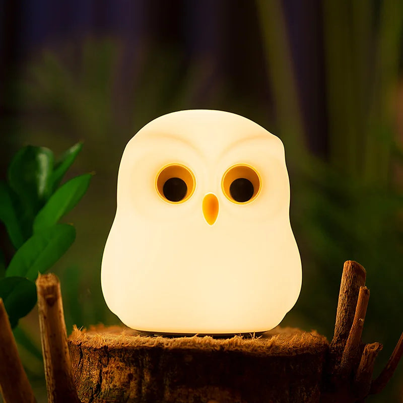 Luz nocturna de búho, bonita lámpara de noche de silicona, lámpara de ambiente RGB recargable, decoración de habitación, Animal divertido, regalo de luz nocturna para niños