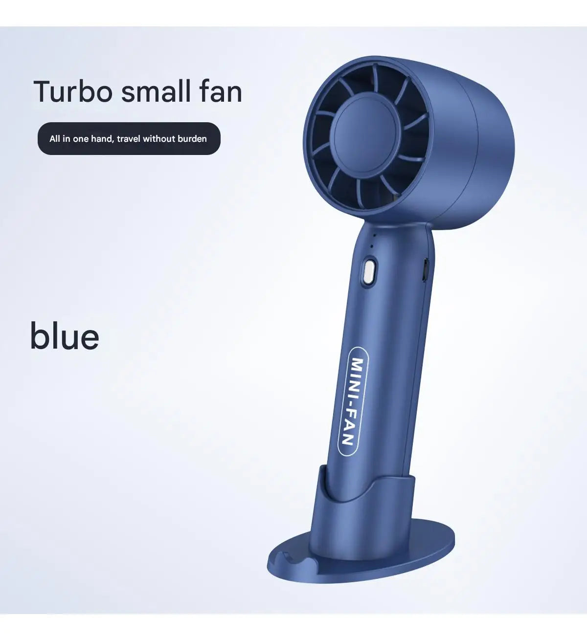 Turbo ventilador pequeño de mano con carga USB, mini soporte de escritorio ligero portátil para exteriores con batería de larga duración