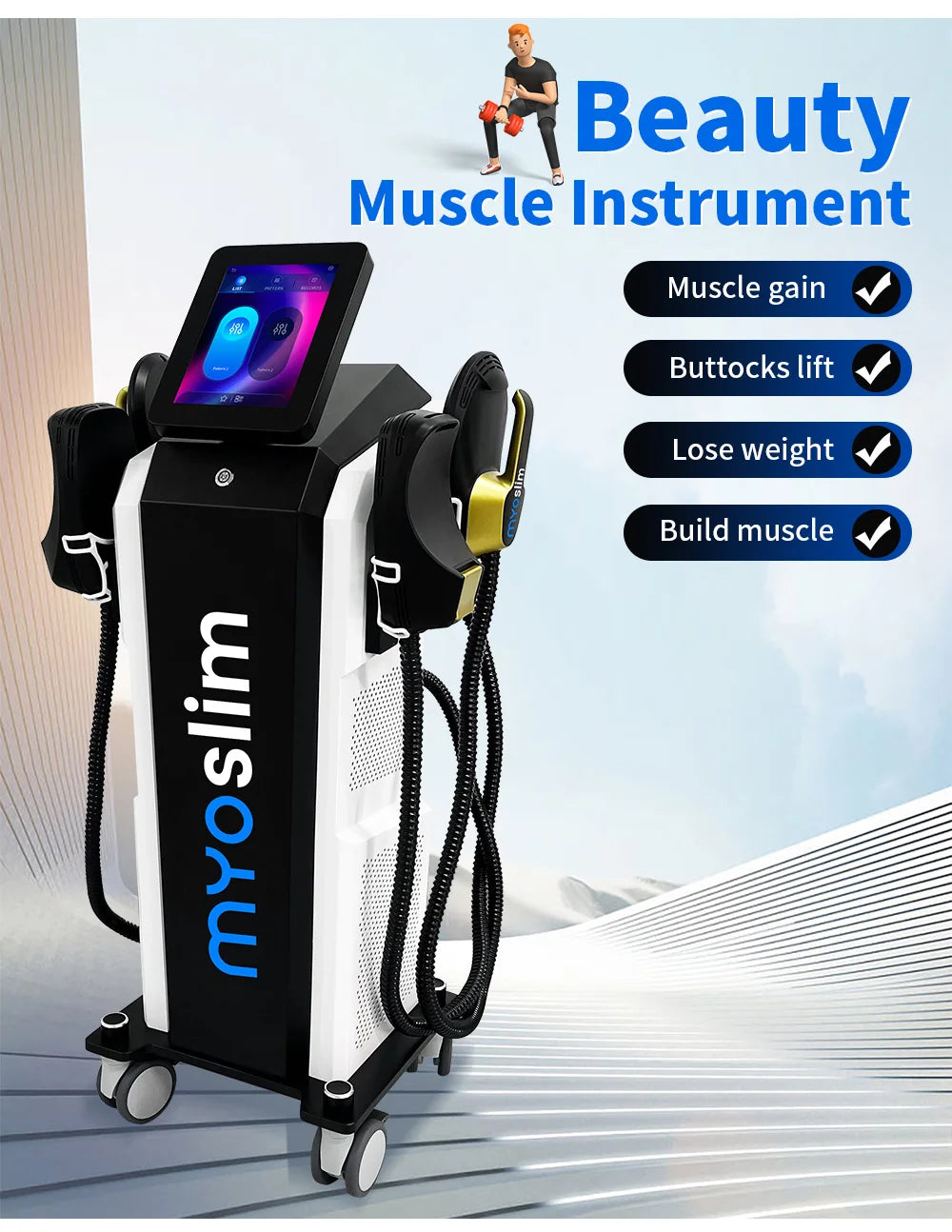 Myoslim 15 Tes 6500W NEO Slimming Nova, Quemador de Grasa, Estimulación Muscular EMS, Estimulación Electromagnética Corporal, Pantalla Plegable Profesional
