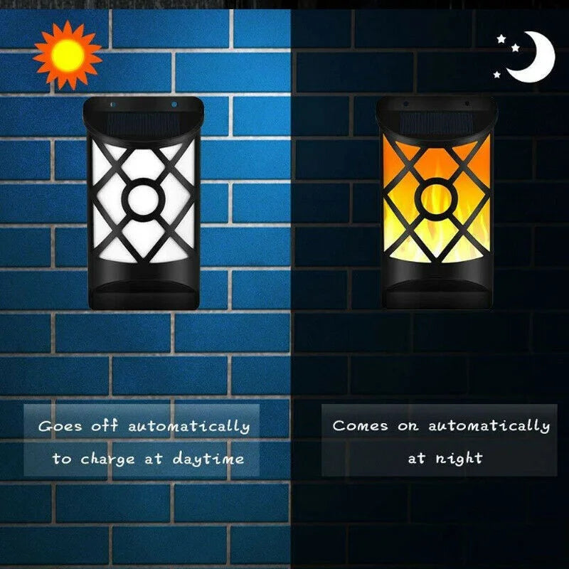 Luces solares de llama para exteriores, diseño de celosía para jardín, camino, patio, decoración navideña, luces de pared parpadeantes impermeables, 96LED