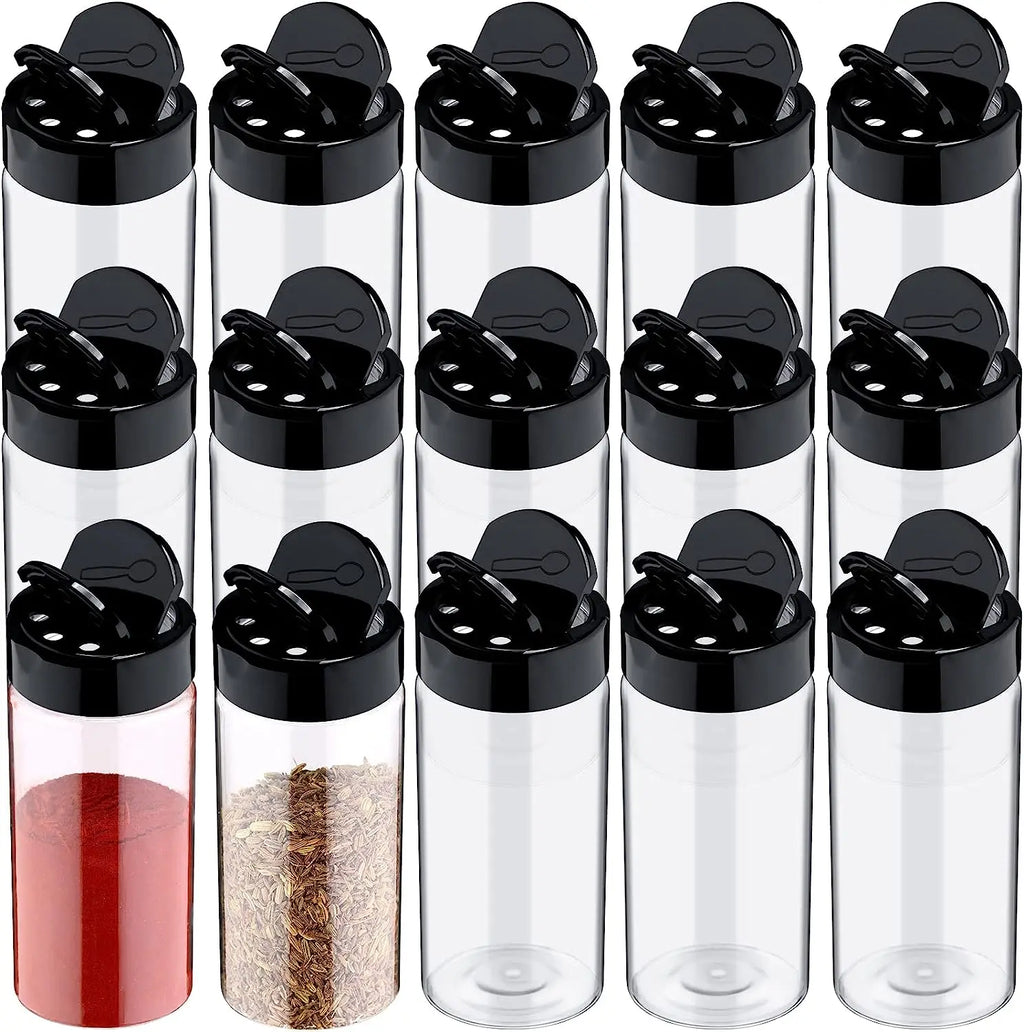 LMETJMA-tarro de especias de plástico transparente con tapas agitadoras, contenedores de condimentos para cocina, almacenamiento de especias en polvo, JT198