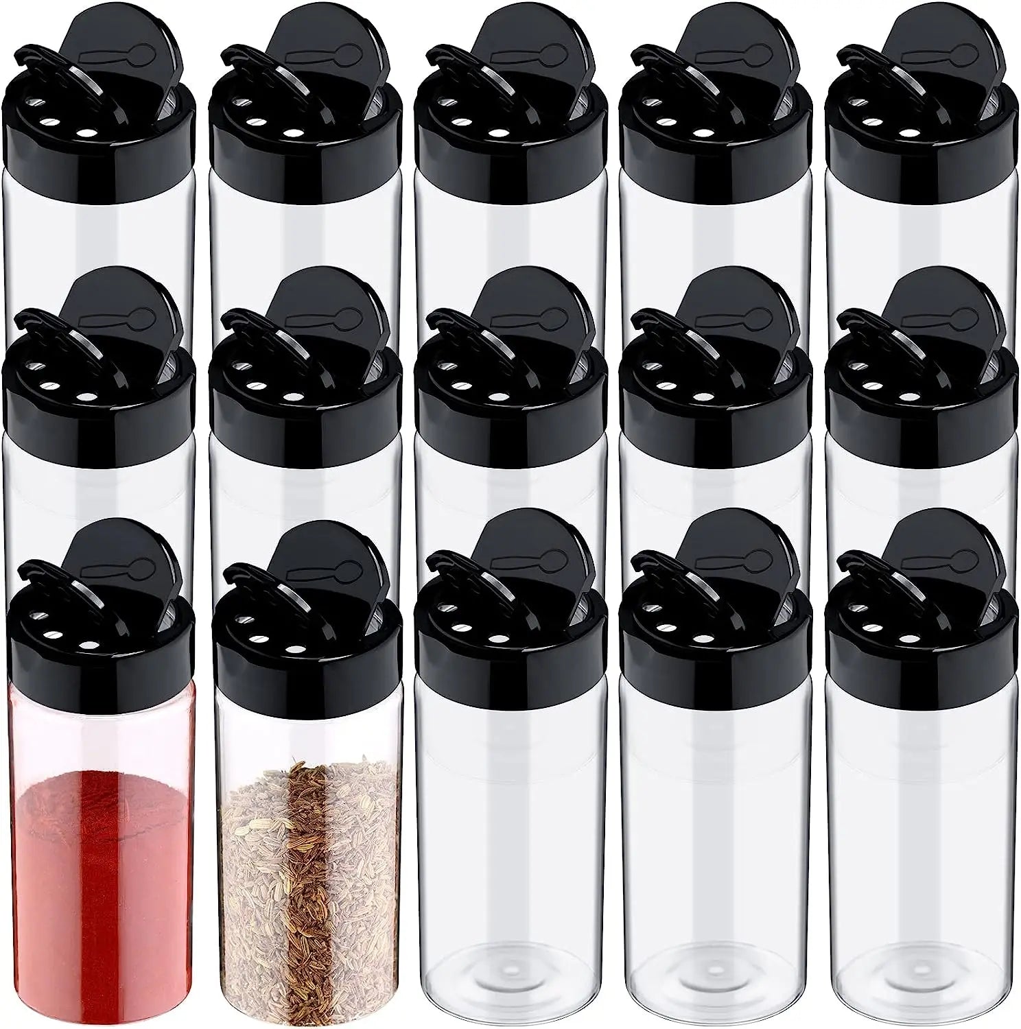 LMETJMA-tarro de especias de plástico transparente con tapas agitadoras, contenedores de condimentos para cocina, almacenamiento de especias en polvo, JT198